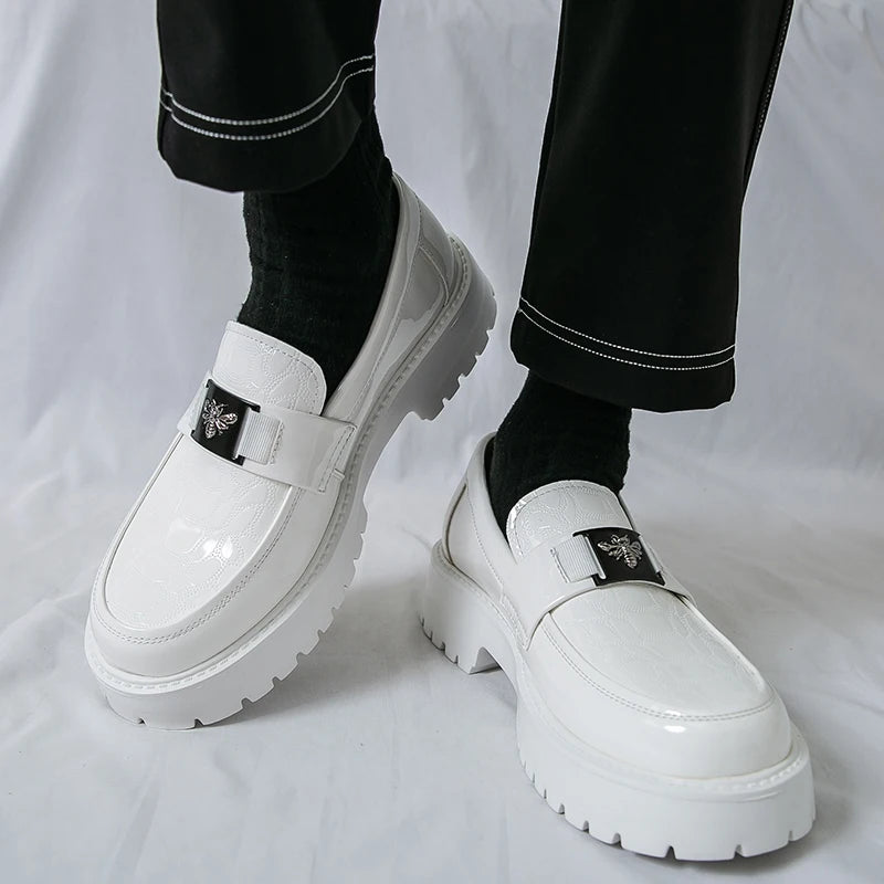 2025, Herren-Schuhe mit runder Zehenpartie, dicker Sohle, leichte Luxus-Lederschuhe, Slipper, rutschfest, bequem, modisch, Business-Büro, formelle Abendschuhe