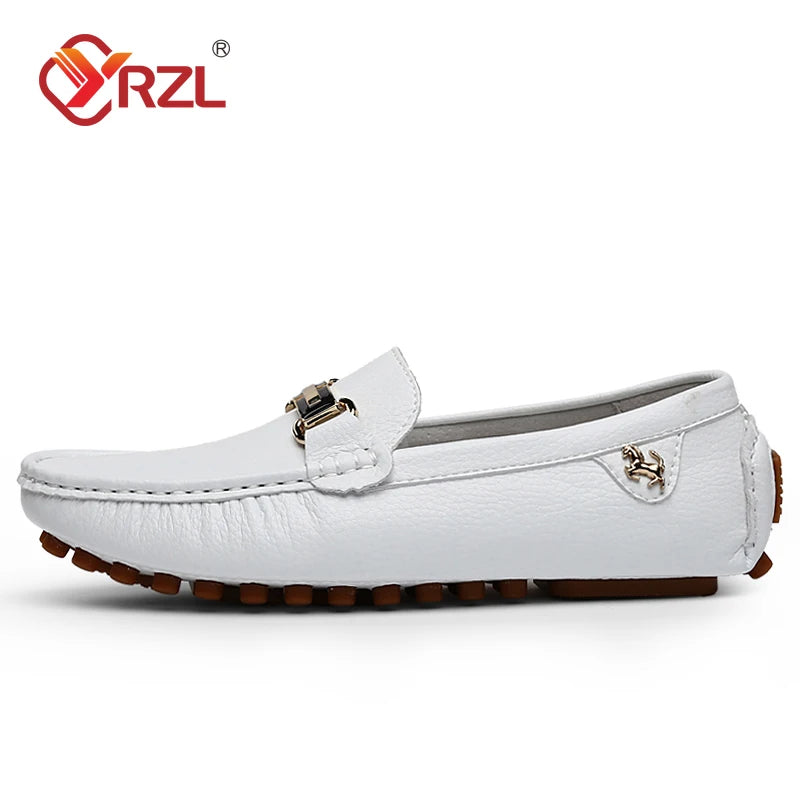 YRZL Schuhe für Herren, handgefertigt, PU-Leder, Loafer, lässig, zum Fahren, flache Schuhe, Slip-on-Schuhe, luxuriöse, bequeme Mokassins, weiße Loafer-Schuhe für Herren
