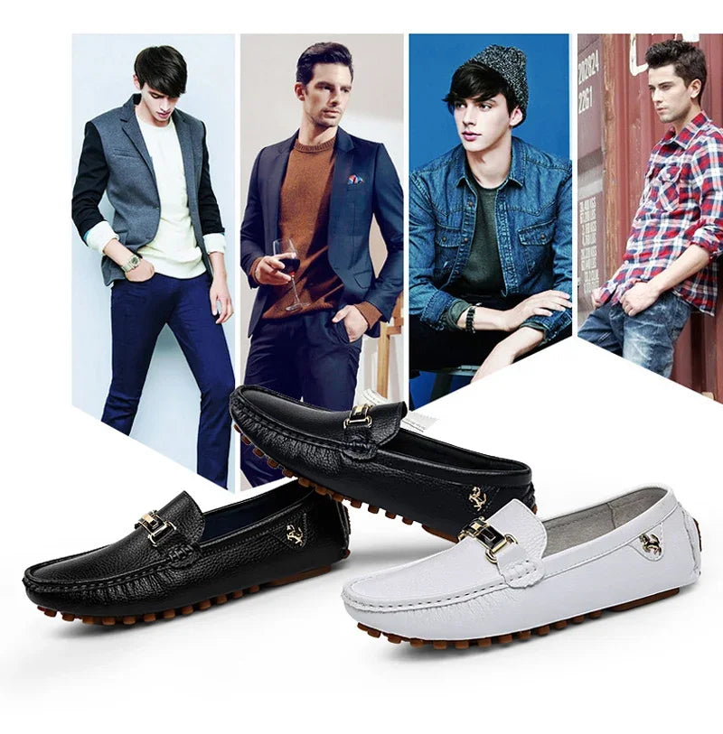 YRZL Schuhe für Herren, handgefertigt, PU-Leder, Loafer, lässig, zum Fahren, flache Schuhe, Slip-on-Schuhe, luxuriöse, bequeme Mokassins, weiße Loafer-Schuhe für Herren