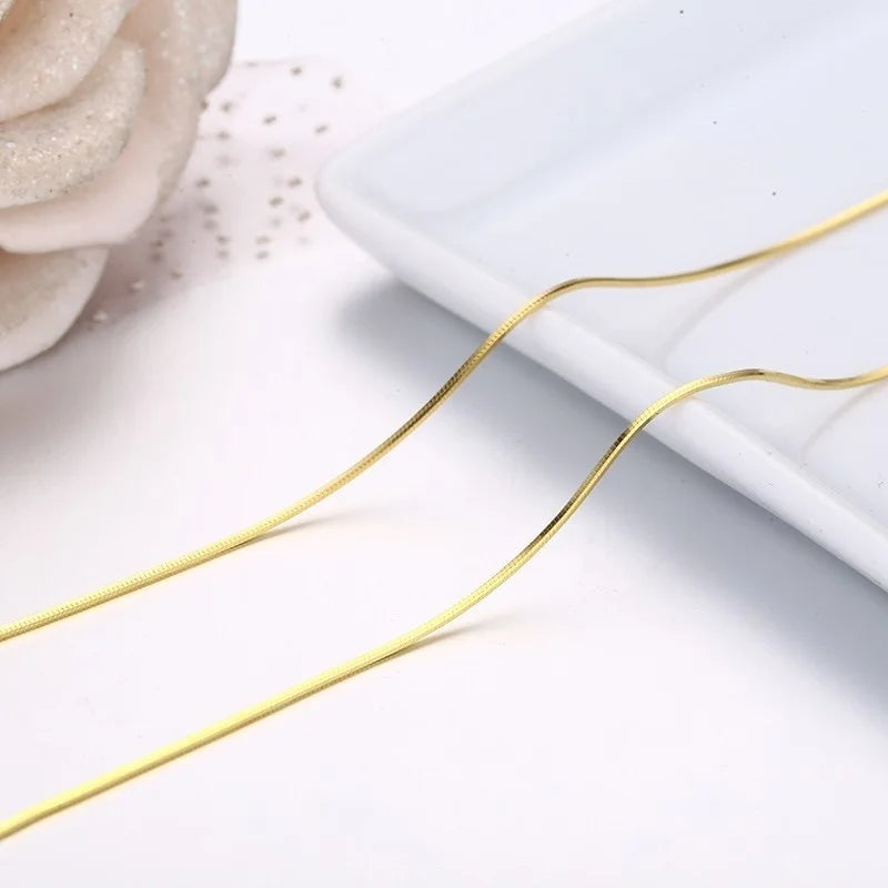 35-60 cm 0,75 mm dünne achteckige Schlangenkette lange Halskette Damen Mädchen Schmuck echtes 925er Sterlingsilber Gold Farbe Kolye Colier