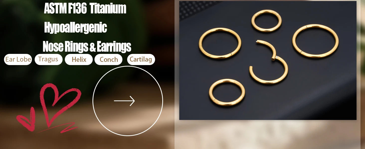 10/50PCS ASTM F136 Titan Nasenring Klapp Clicker Segment Septum Hoop Frauen Männer Ohr Knorpel Helix Ohrring Piercing schmuck