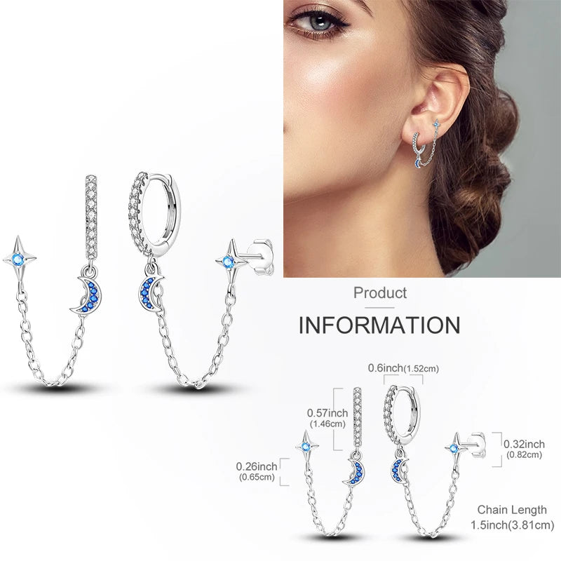 Creolen aus 925er-Sterlingsilber, Mond, Sonne, Original-Ohrring, Anhänger, Zirkon, Herzform, Stern-Ohrring, für Frauen und Mädchen, zur Herstellung von Schmuck