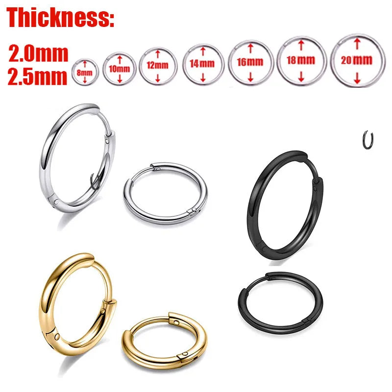 3/50/100 Paar kleine Creolen aus Edelstahl für Damen und Herren, goldfarben, schwarzer Kreis, dicker Ohrring, Huggie-Ohrringe, Piercing