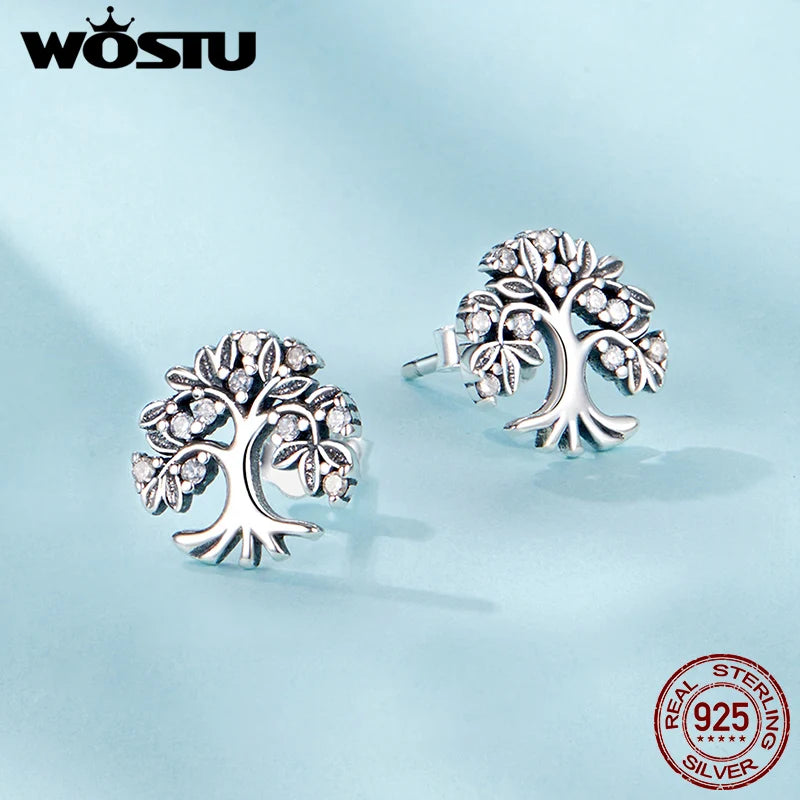 WOSTU Baum des Lebens Kettenglied-Armbänder Ohrstecker für Frauen 925 Sterling Silber AAA Zirkon Armband Familie Schmuckset Geschenk
