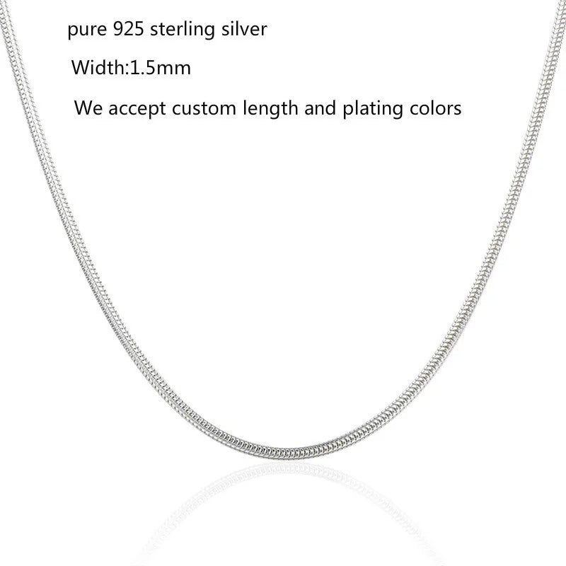 1,5mm 40-60cm Echt Solide Reine 925 Sterling Silber Runde Schlange Kette Halskette Frauen Mädchen Männer schmuck 16 "-36" Erkek Kolye Ketting