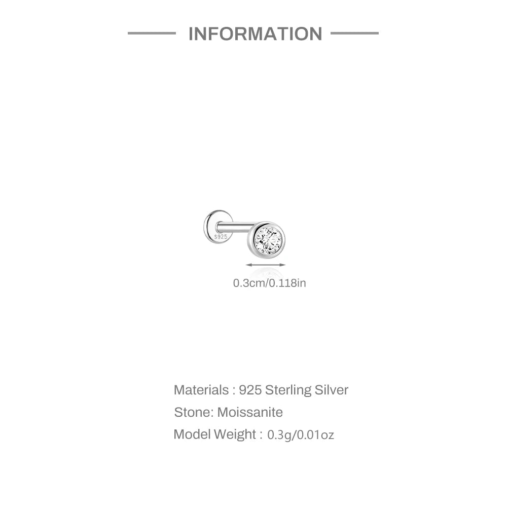 Aide Moissanit-Diamant-Ohrstecker für Damen, originales 925er-Sterlingsilber, Schraubverschluss, Damen-Moissanit-Ohrring mit flacher Rückseite, Juwel