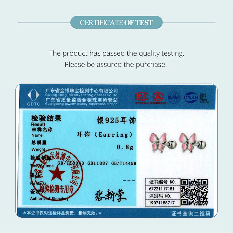 Bamoer Luxus-Ohrringe für Mädchen aus 925er-Sterlingsilber, Regenbogen-Schmetterling, niedlich, schick, lustig, Ohrstecker, Original für Damen, Party, edler Schmuck