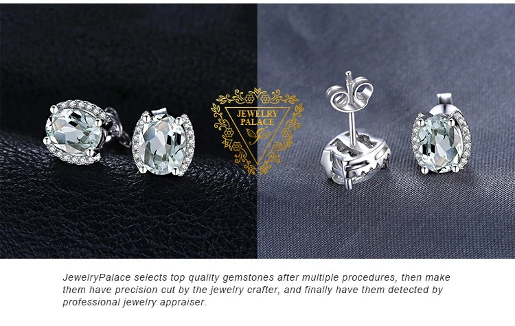 JewelryPalace Echtem 2,3 ct Oval Grün Amethyst 925 Sterling Silber Stud Ohrringe für Frauen Erklärung Edelstein Feine Schmuck