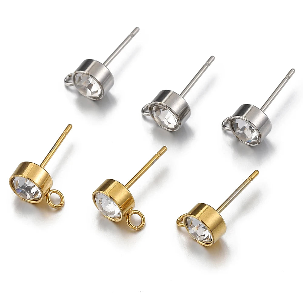 100 Stück/20 Stück Edelstahl-Strass-Ohrringpfosten, goldfarbene Ohrstecker mit Schlaufenringen, DIY-Ohrringe, Schmuckherstellungszubehör