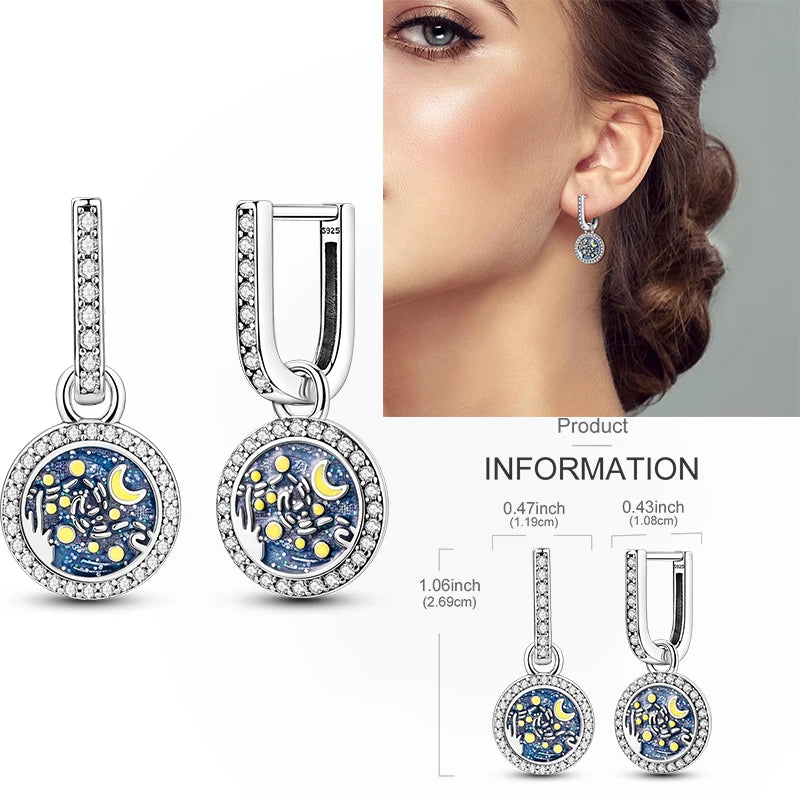 Creolen aus 925er-Sterlingsilber, Mond, Sonne, Original-Ohrring, Anhänger, Zirkon, Herzform, Stern-Ohrring, für Frauen und Mädchen, zur Herstellung von Schmuck
