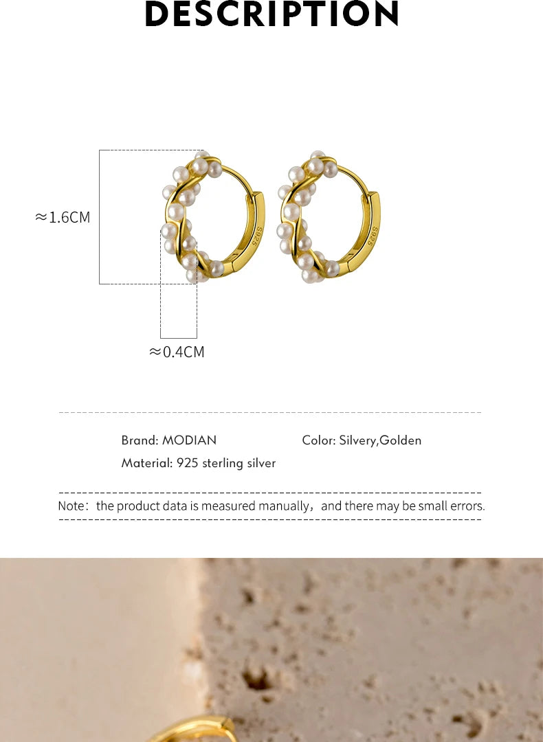 Moidan Creolen aus 925er-Sterlingsilber mit Charm-Schnur und Perlen, trendige goldfarbene Ohrschnalle für Frauen, Hochzeit, edler Schmuck, Geschenke