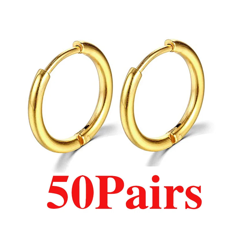 3/50/100 Paar kleine Creolen aus Edelstahl für Damen und Herren, goldfarben, schwarzer Kreis, dicker Ohrring, Huggie-Ohrringe, Piercing