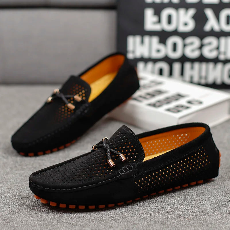 Mode Wildleder Herren Freizeitschuhe Echtes Leder Mann Loafer Slip on Flats Leichte Herren Fahrschuhe Faule Schuhe Mokassins