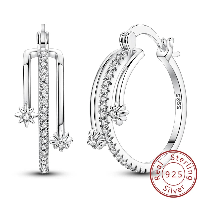 Creolen Neue Original 925 Sterling Silber Süße Herz Bogen Runde Zirkon Ohrstecker Für Frauen Mädchen Edlen Schmuck