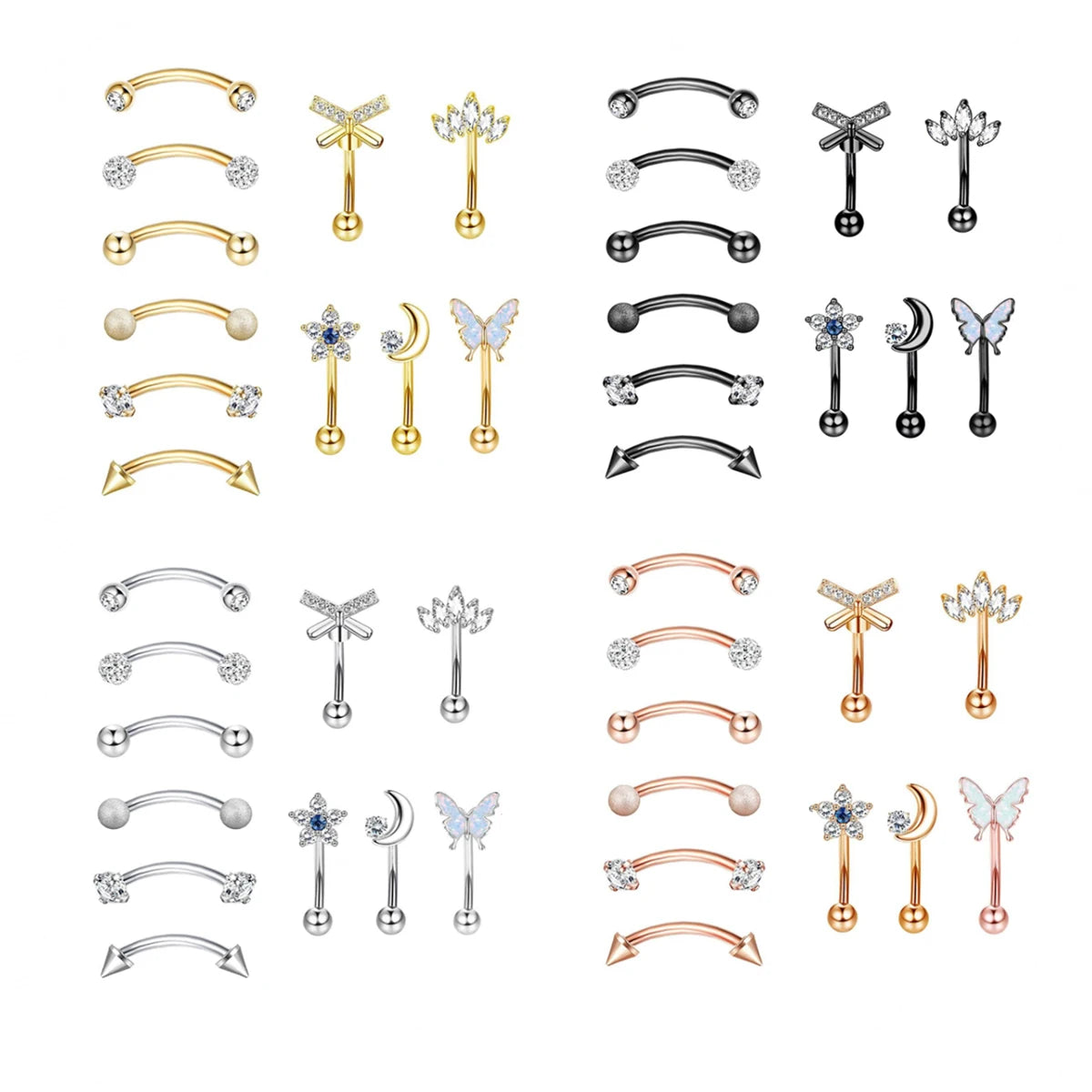 11er Set Hypoallergener Piercing Schmuck Edelstahl fur Knorpel und Augenbraue