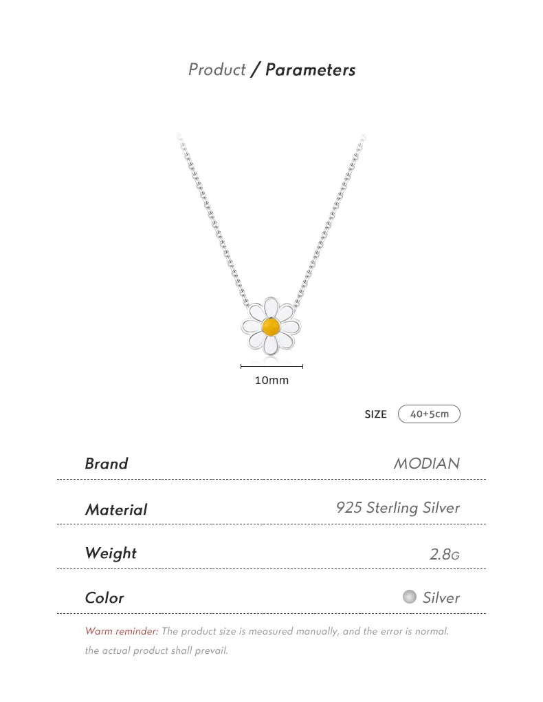 MODIAN Halskette mit weißem Emaille-Blumen-Anhänger aus 925er-Sterlingsilber, Charm-Gänseblümchen-Halskette für Frauen, hypoallergener Schmuck