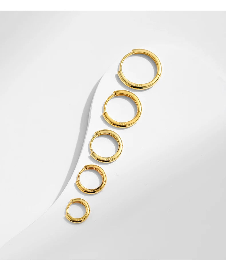 MODIAN 5 Größen 925 Sterling Silber Einfache stapelbare Kreis-Ohrschnallen Klassische Basic-Goldfarbene Creolen für Damenschmuck
