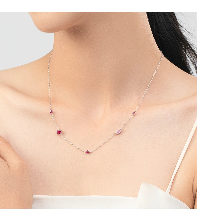 MODIAN Halskette mit Anhänger aus 925er-Sterlingsilber, Regenbogenfarben, bunt, mit Zirkonia, glänzend, geometrisch, für Damen, Party, Schmuck, Geschenk