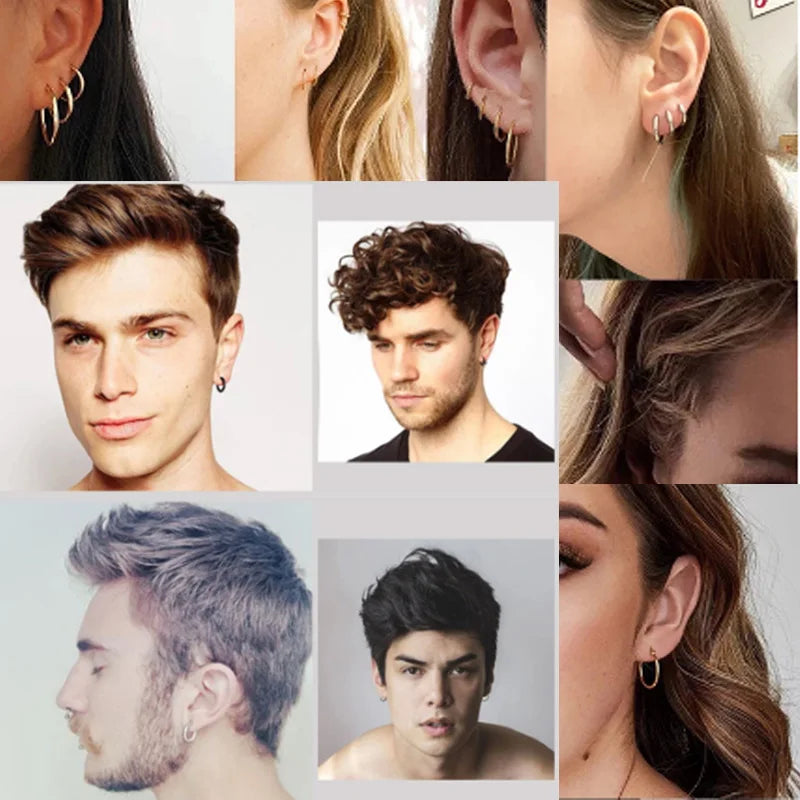 3/50/100 Paar kleine Creolen aus Edelstahl für Damen und Herren, goldfarben, schwarzer Kreis, dicker Ohrring, Huggie-Ohrringe, Piercing