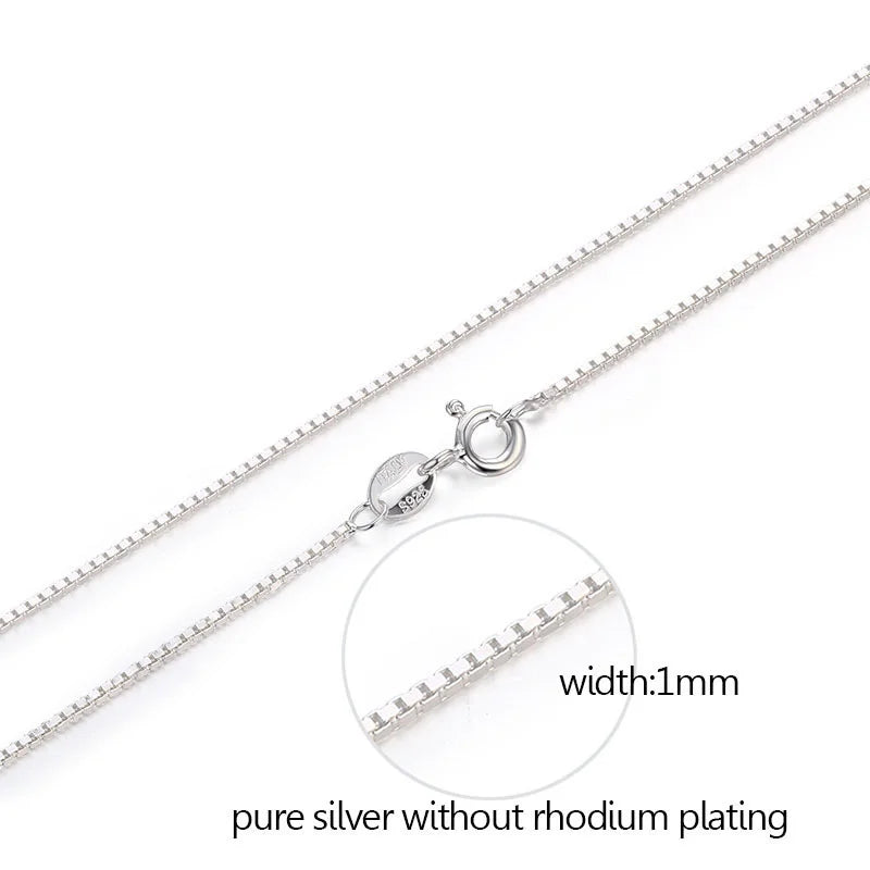 35 cm-80 cm 1mm Dünne Reine Solide 925 Sterling Silber Box Kette Halskette Frauen Männer Mädchen schmuck Kurz bis Lange Kolye Collares