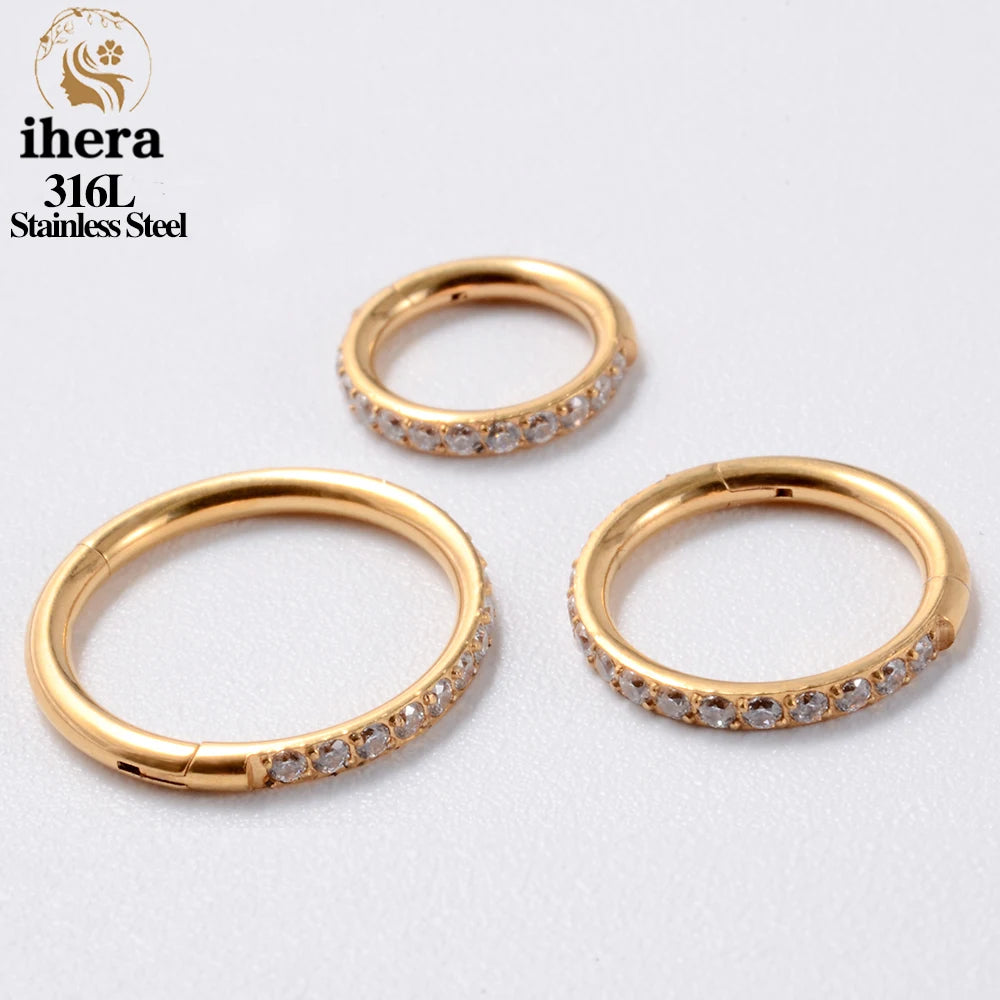 1/10/50PCS Edelstahl Zirkon Klapp Segment Nase Septum Clicker Ring Runde Ohrringe Hoops Ohr Tragus helix Piercing Schmuck