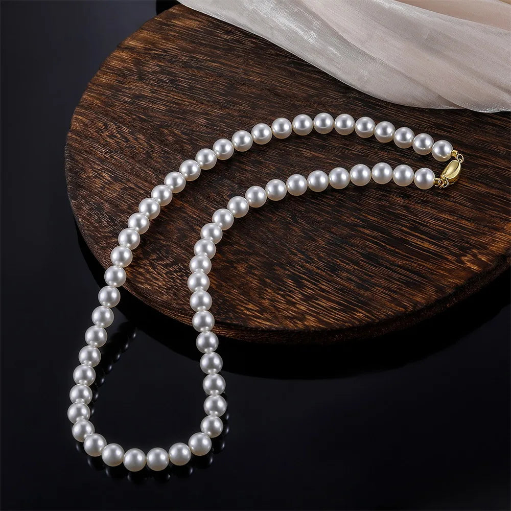 Trumium Vintage Elegante 6/8/10mm Weiße Perle Kette Choker Halskette für Frauen Hochzeit Party Mode Einfache schmuck Giris Geschenk