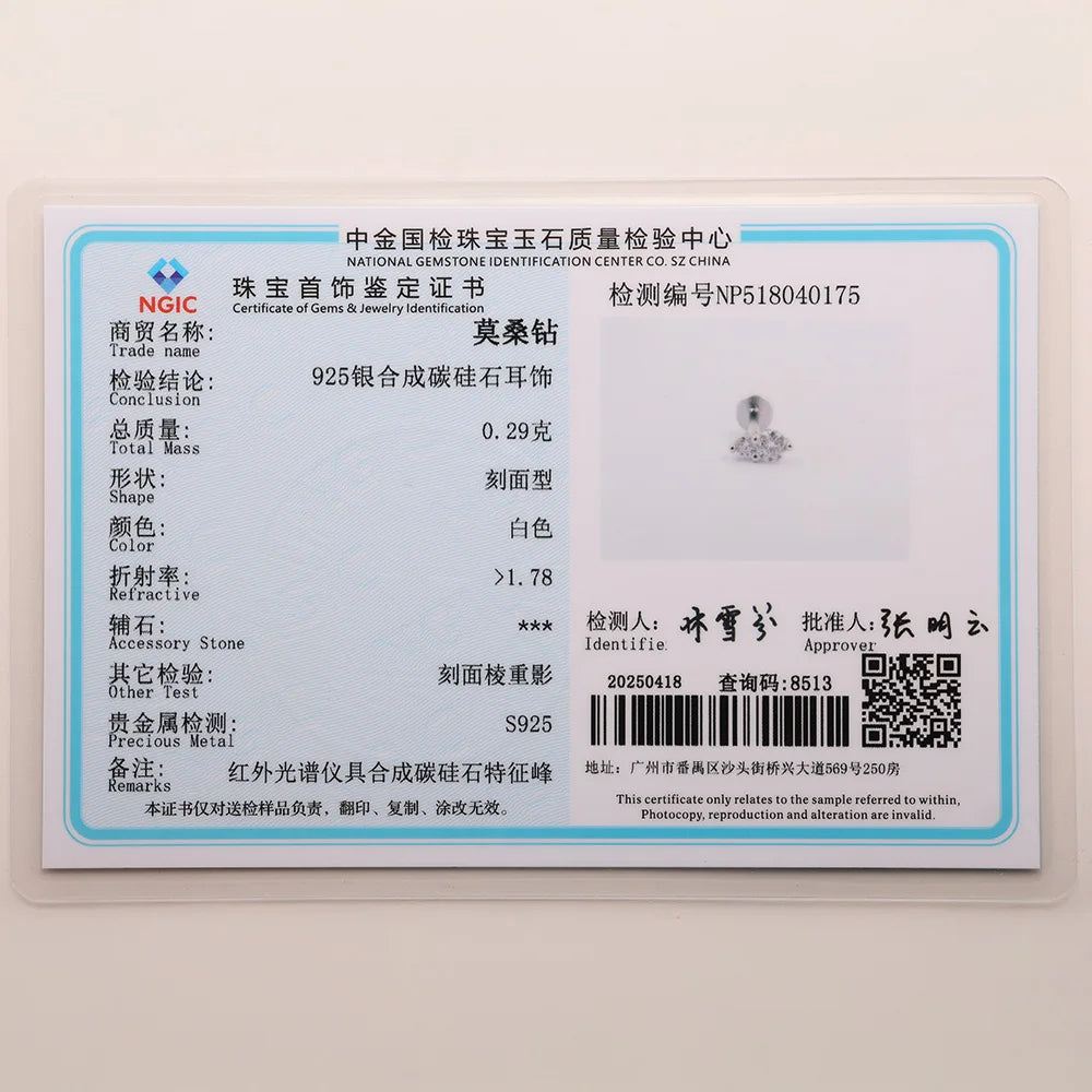 Aide Moissanit-Diamant-Ohrstecker für Damen, originales 925er-Sterlingsilber, Schraubverschluss, Damen-Moissanit-Ohrring mit flacher Rückseite, Juwel