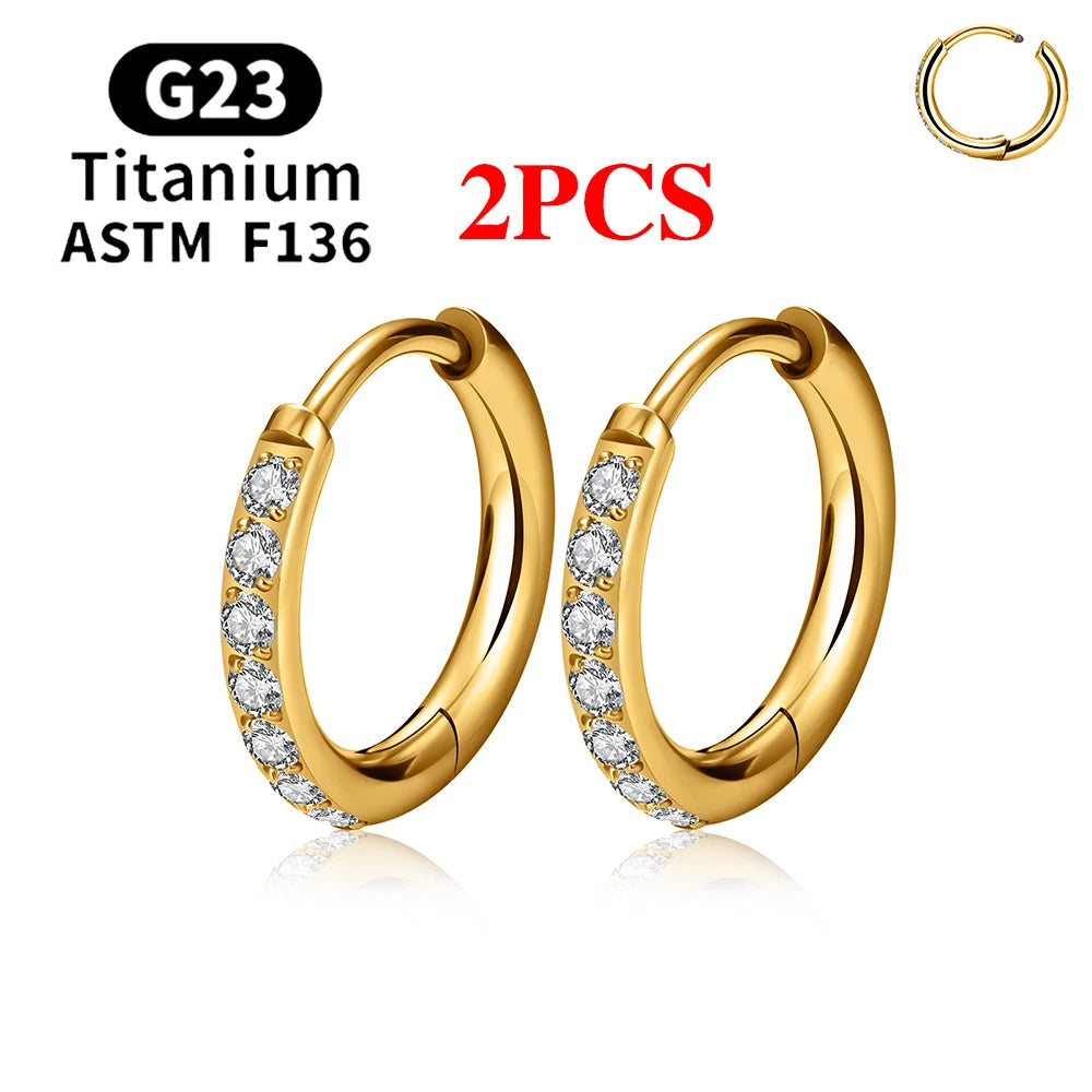 2/20PCS G23 Titan Ohrring Hoop CZ Klapp Segment Runde Nase Ring für Frauen Ohr Tragus Knorpel Helix Daith Piercing Schmuck