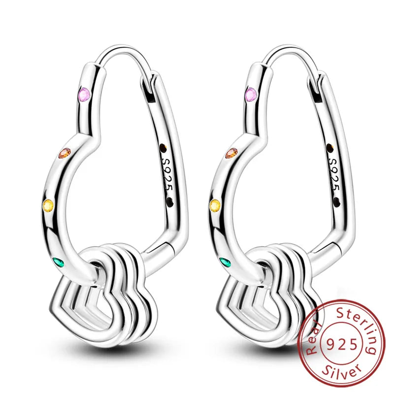 Creolen Neue Original 925 Sterling Silber Süße Herz Bogen Runde Zirkon Ohrstecker Für Frauen Mädchen Edlen Schmuck