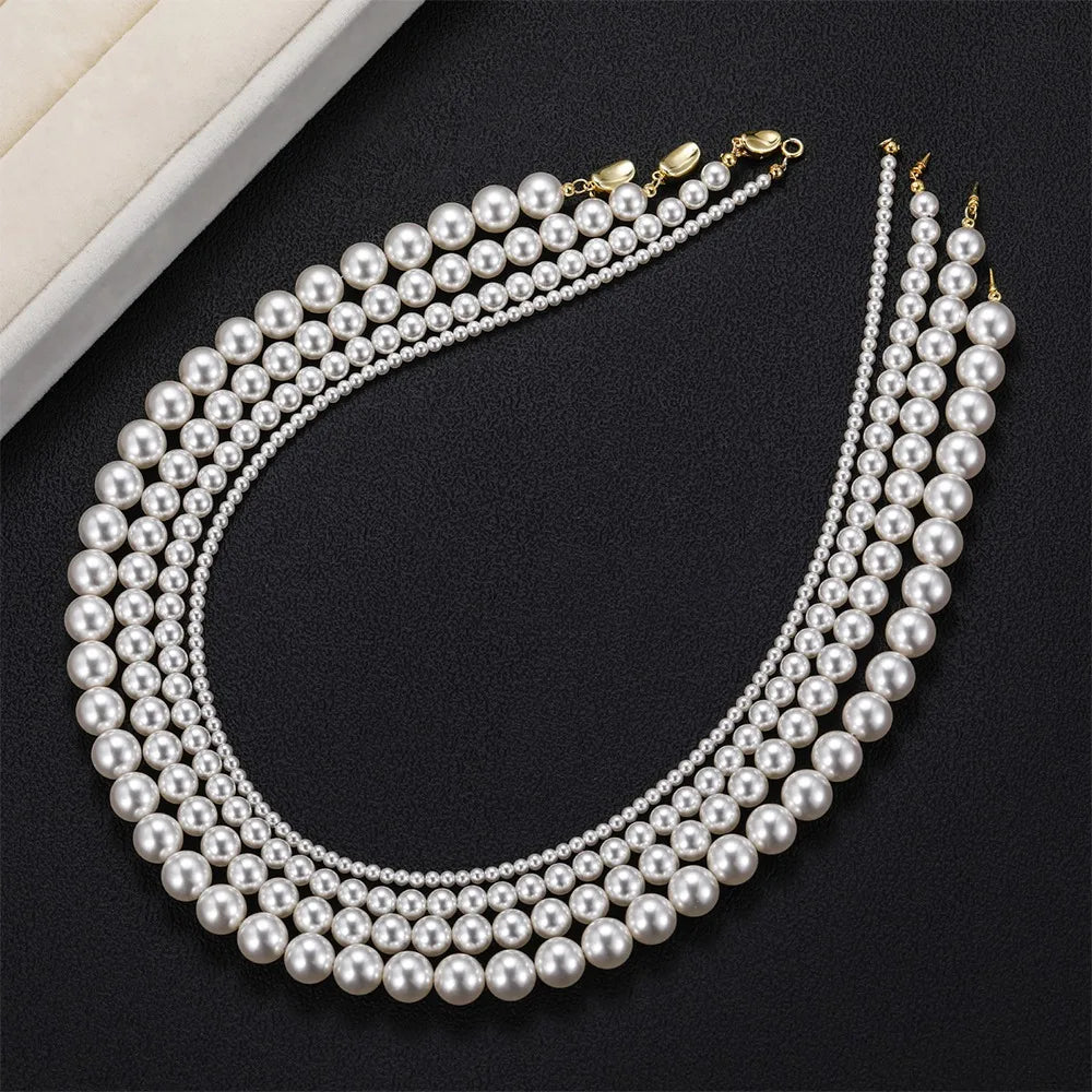 Trumium Vintage Elegante 6/8/10mm Weiße Perle Kette Choker Halskette für Frauen Hochzeit Party Mode Einfache schmuck Giris Geschenk