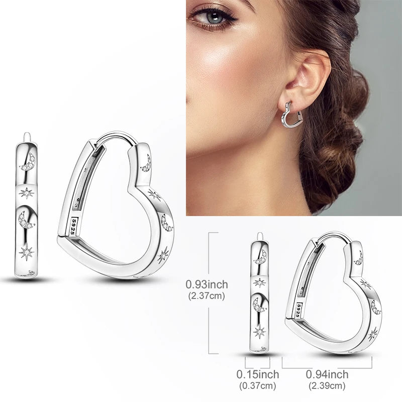 Creolen aus 925er-Sterlingsilber, Mond, Sonne, Original-Ohrring, Anhänger, Zirkon, Herzform, Stern-Ohrring, für Frauen und Mädchen, zur Herstellung von Schmuck