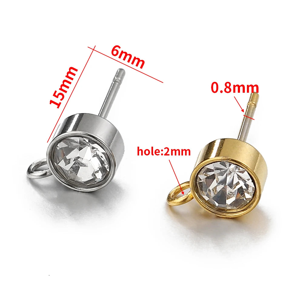 100 Stück/20 Stück Edelstahl-Strass-Ohrringpfosten, goldfarbene Ohrstecker mit Schlaufenringen, DIY-Ohrringe, Schmuckherstellungszubehör