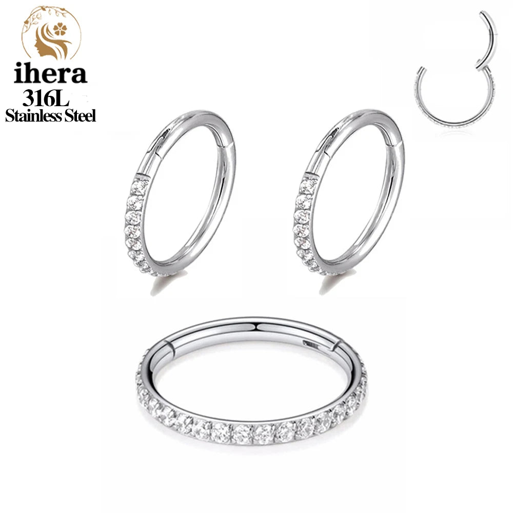 1/10/50PCS Edelstahl Zirkon Klapp Segment Nase Septum Clicker Ring Runde Ohrringe Hoops Ohr Tragus helix Piercing Schmuck