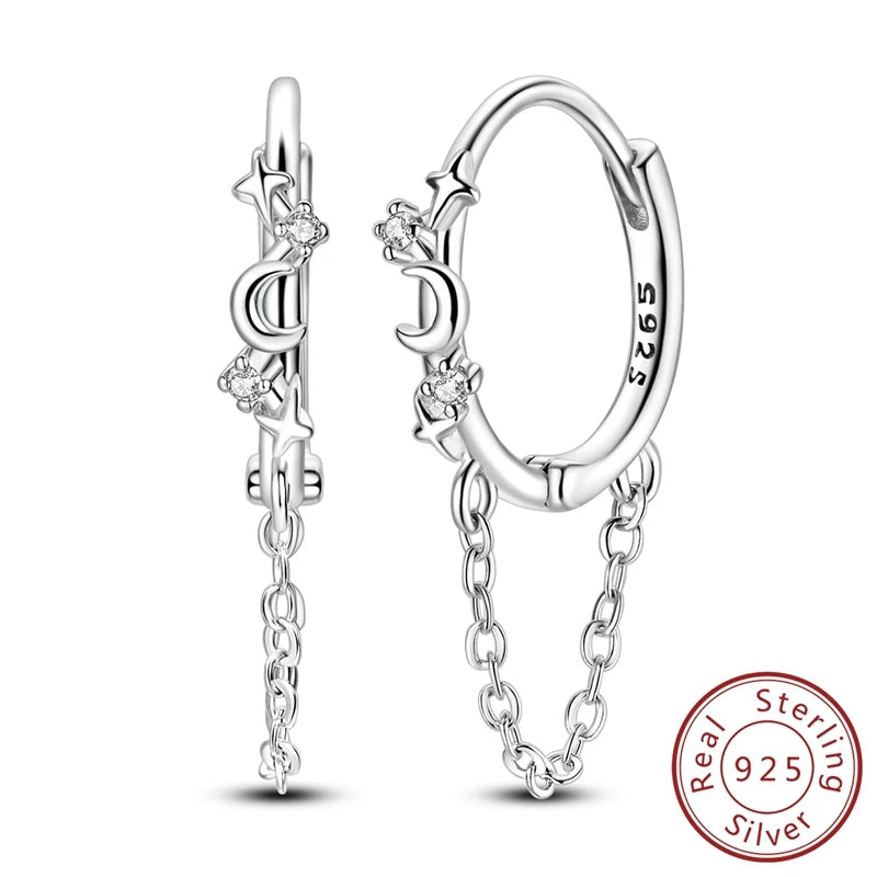 Heiße Verkäufe 925 Sterling Silber Creolen Blume Stern Mond Sonne Creolen mit Zirkonia Modeschmuck für Frauen Mädchen