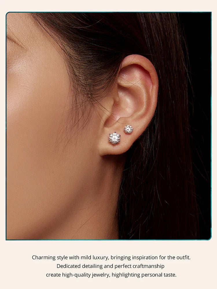 Bamoer U Gold-Moissanit-Ohrstecker, Ohrringe mit Schraubverschluss, Edelstein, Diamant, 6 Zinken, D-Farbe, Solitär für Frauen, Hochzeitsgeschenk