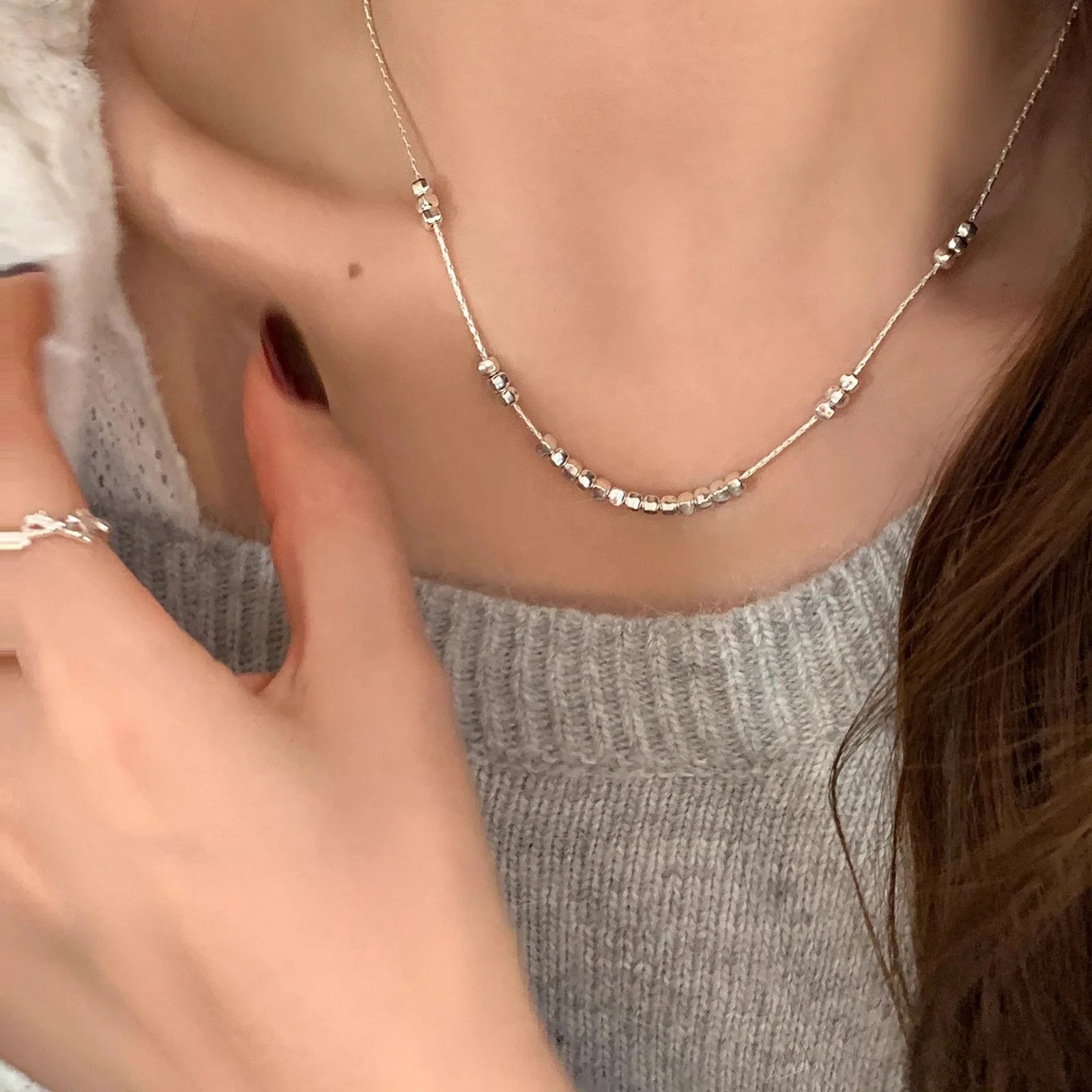 Halskette aus 925er-Sterlingsilber, schwarze Perlen, quadratisch, unregelmäßig, Punk, geometrisch, für Frauen und Mädchen, Schmuck, Geschenk, Dropshipping, Großhandel