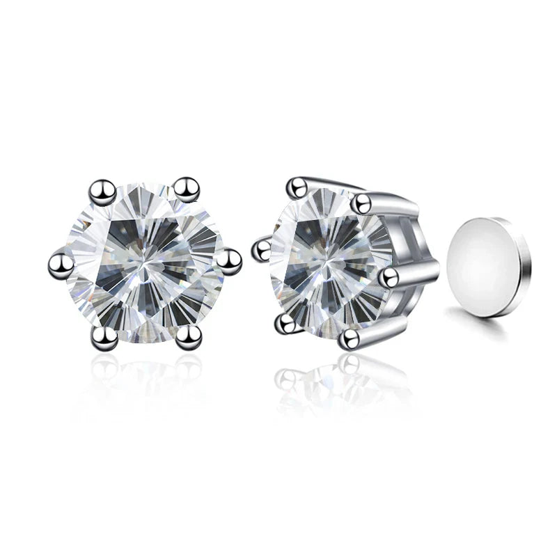 Piercingfreie magnetische Ohrstecker mit sechs Krallen, 1 Karat Moissanit-Ohrringe für Damen und Herren, Original-Schmuck aus 925er Sterlingsilber