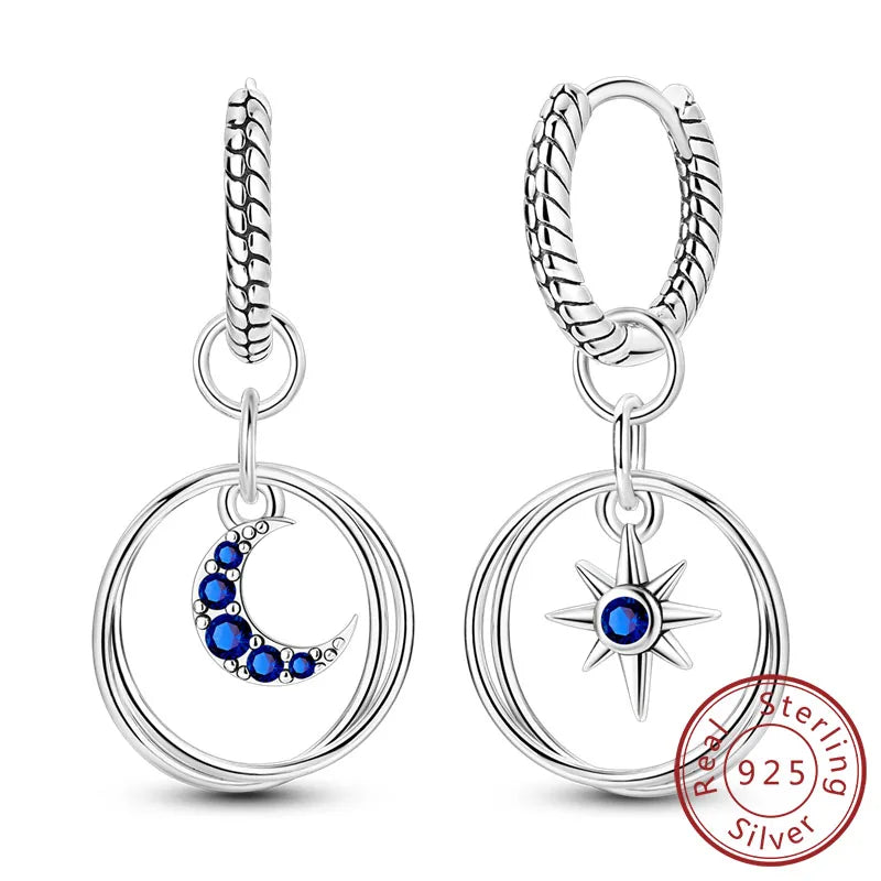 Creolen Original 925 Sterling Silber Blaues Sternenlicht Kristall Feuerdrache Schmetterling Ohrringe Für Frauen Party Hochzeit Schmuck