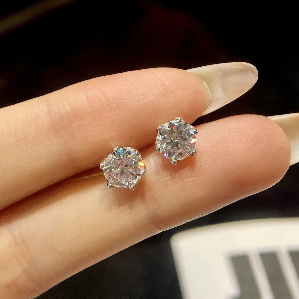 JoyceJelly 0,5-2CT Bunte Moissanit-Ohrringe mit Schraubverschluss für Damen, S925-Sterlingsilber, Schmuck, vergoldet, 18 Karat, 6 Zinken, Ohrstecker