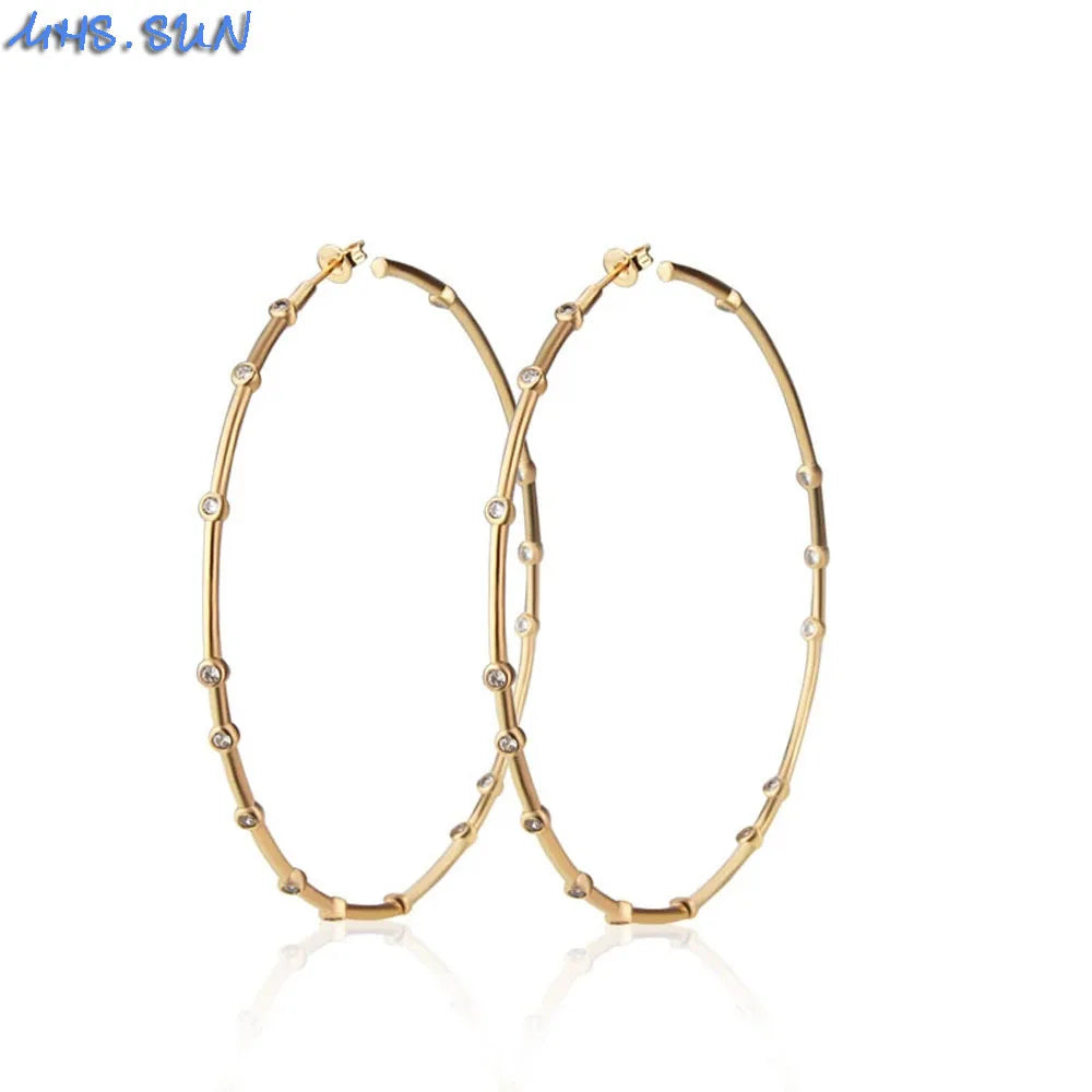 MHS.SUN Mode Vergoldet Große AAA CZ Hoop Ohrringe Für Frauen Übertreiben Große Ohrringe Intarsien Zirkon Hip Hop Ohr Schmuck Geschenk