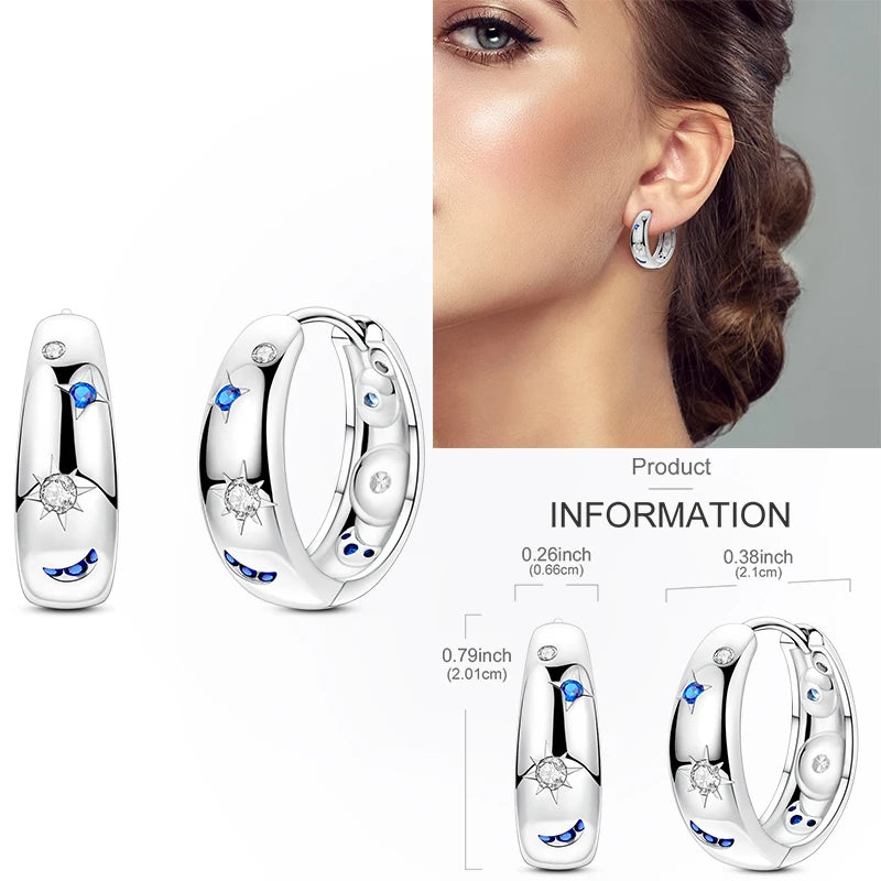 Creolen aus 925er-Sterlingsilber, Mond, Sonne, Original-Ohrring, Anhänger, Zirkon, Herzform, Stern-Ohrring, für Frauen und Mädchen, zur Herstellung von Schmuck