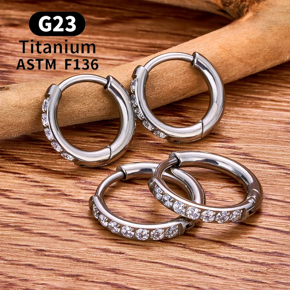 2/20PCS G23 Titan Ohrring Hoop CZ Klapp Segment Runde Nase Ring für Frauen Ohr Tragus Knorpel Helix Daith Piercing Schmuck