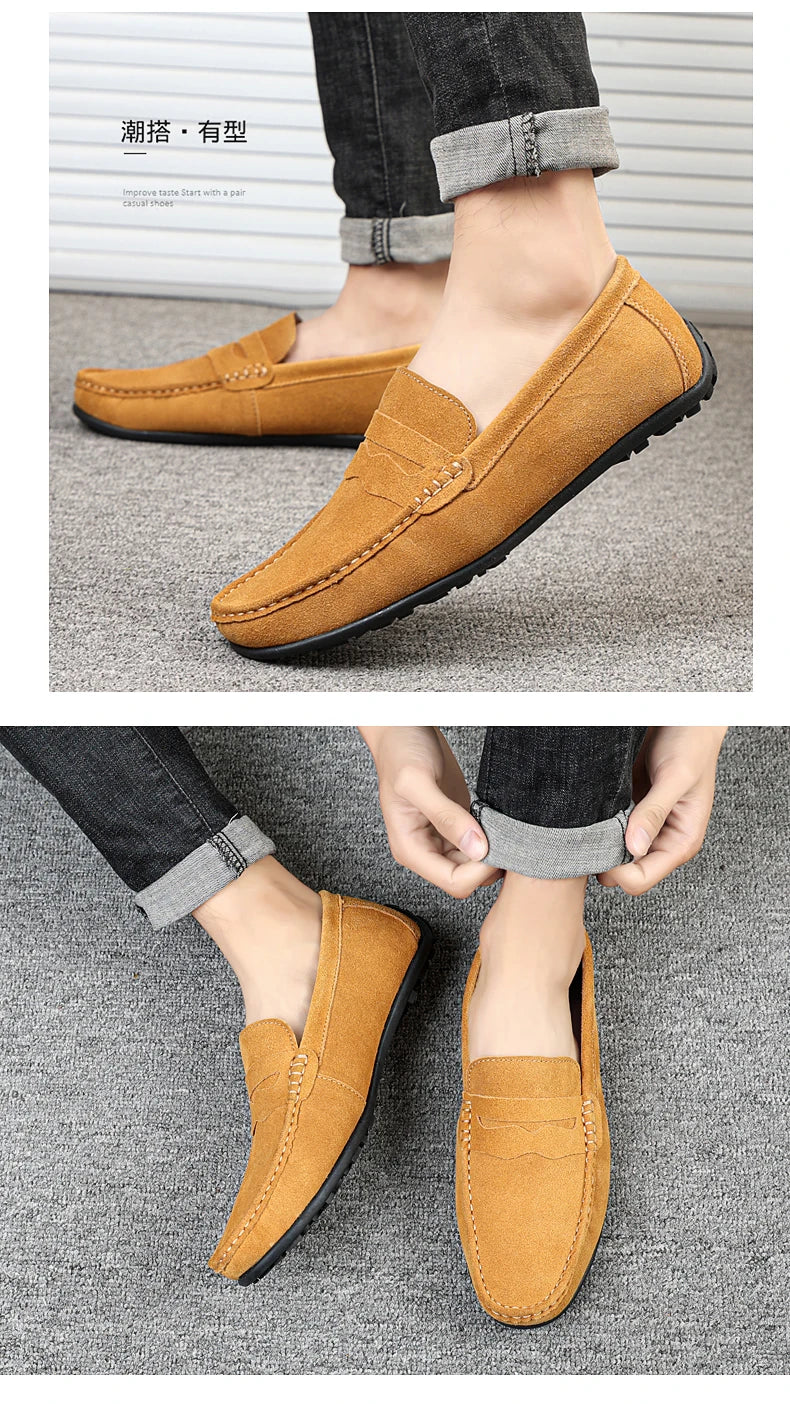 Männer Casual Schuhe Mode Männer Schuhe Handgemachte Wildleder Echtes Leder Herren Loafer Mokassins Slip Auf männer Wohnungen Männlich Fahren Schuhe