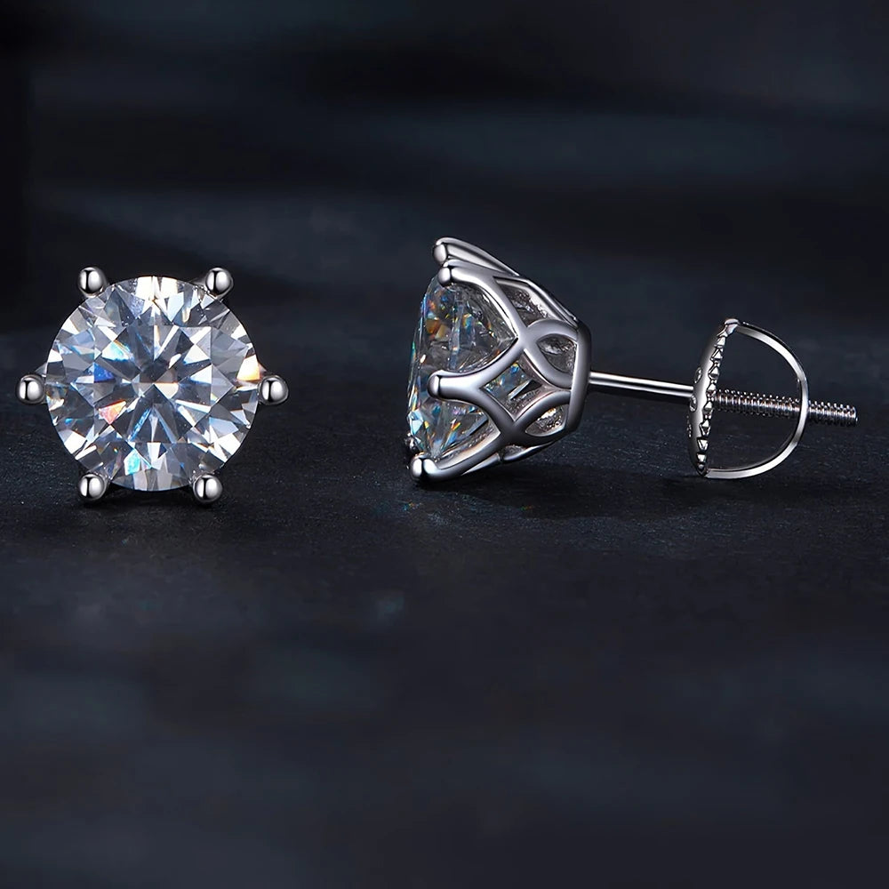 JoyceJelly 0,5-2CT Bunte Moissanit-Ohrringe mit Schraubverschluss für Damen, S925-Sterlingsilber, Schmuck, vergoldet, 18 Karat, 6 Zinken, Ohrstecker