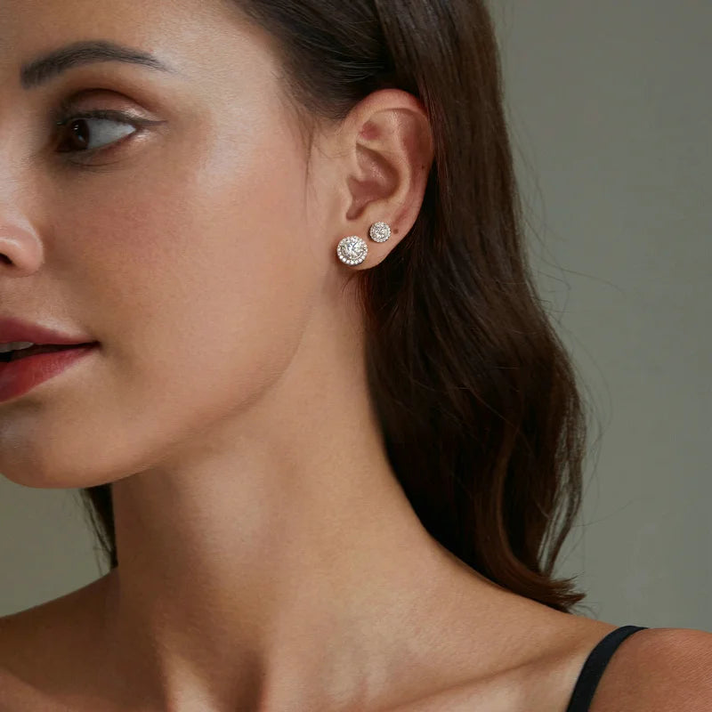 Bamoer U 0,5/1 CT Moissanit-Halo-Ohrringe, 925er Sterlingsilber, 4 Zinken, Ohrstecker, Rundschliff, für Frauen, Verlobungsgeschenk, edler Schmuck