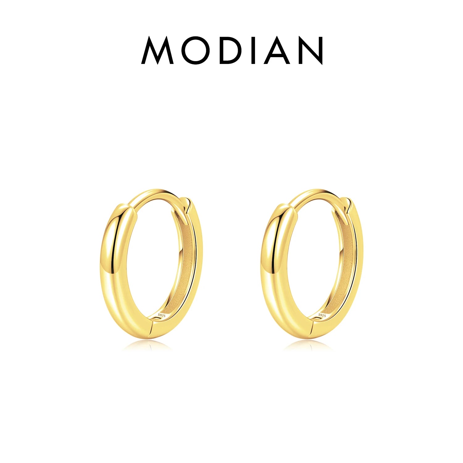 MODIAN 5 Größen 925 Sterling Silber Einfache stapelbare Kreis-Ohrschnallen Klassische Basic-Goldfarbene Creolen für Damenschmuck