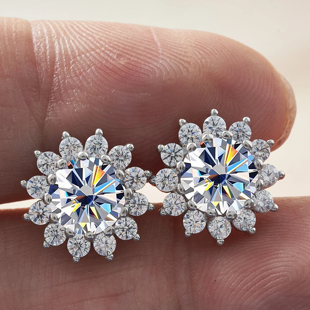Joyce Kelly 1 Karat D Farbe Moissanit Diamant Ohrringe S925 Sterling Silber Schmuck für Frauen Sonnenblumenförmige Ohrstecker Hochzeit