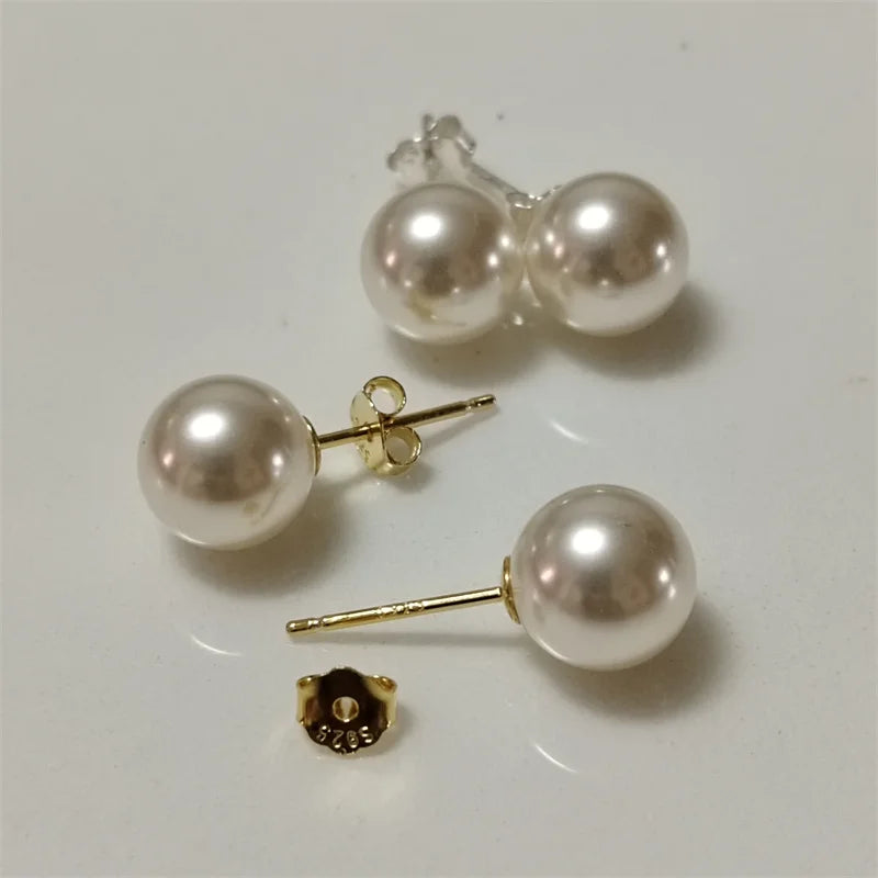Somilia – Großhandel 8–14 mm hochwertige runde weiße Perle im japanischen Stil und Ohrstecker aus 925er Sterlingsilber für Damen. Ein Paar