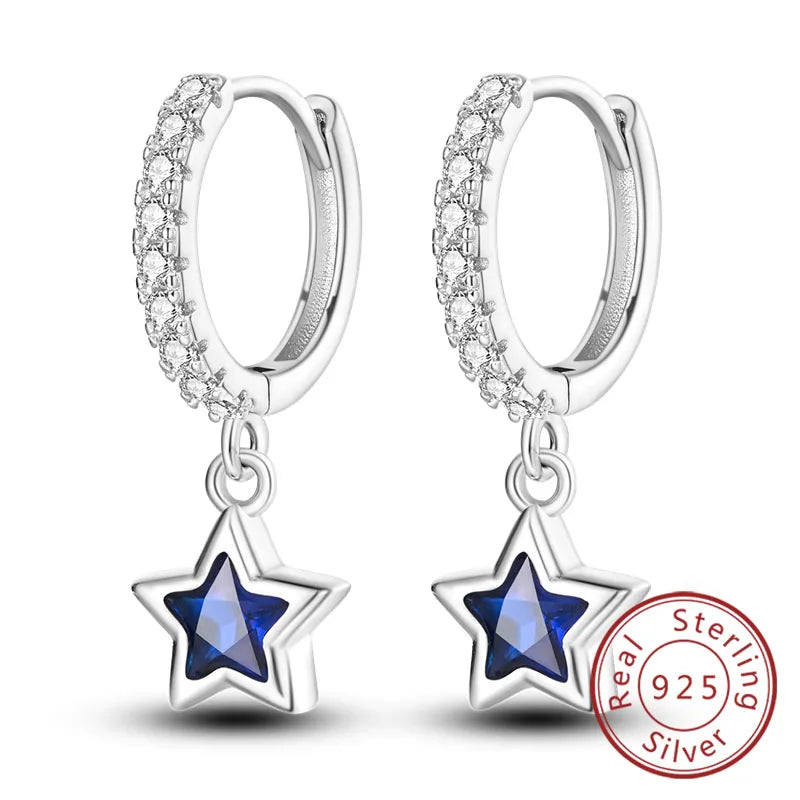 Damen-Ohrringe, 925er-Sterlingsilber, Creolen, Herz, Zirkon, Stern-Tropfenohrringe für Damen, Mode, Party, Geburtstag, Schmuck, Geschenke