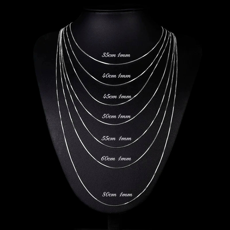 35 cm-80 cm 1mm Dünne Reine Solide 925 Sterling Silber Box Kette Halskette Frauen Männer Mädchen schmuck Kurz bis Lange Kolye Collares